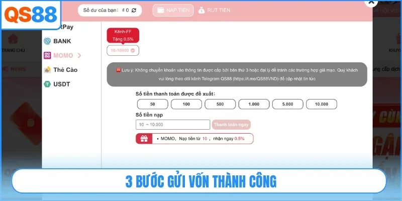 3 bước gửi vốn thành công