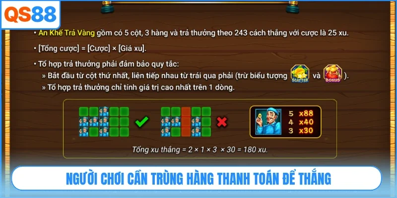 Người chơi cần trùng hàng thanh toán để thắng